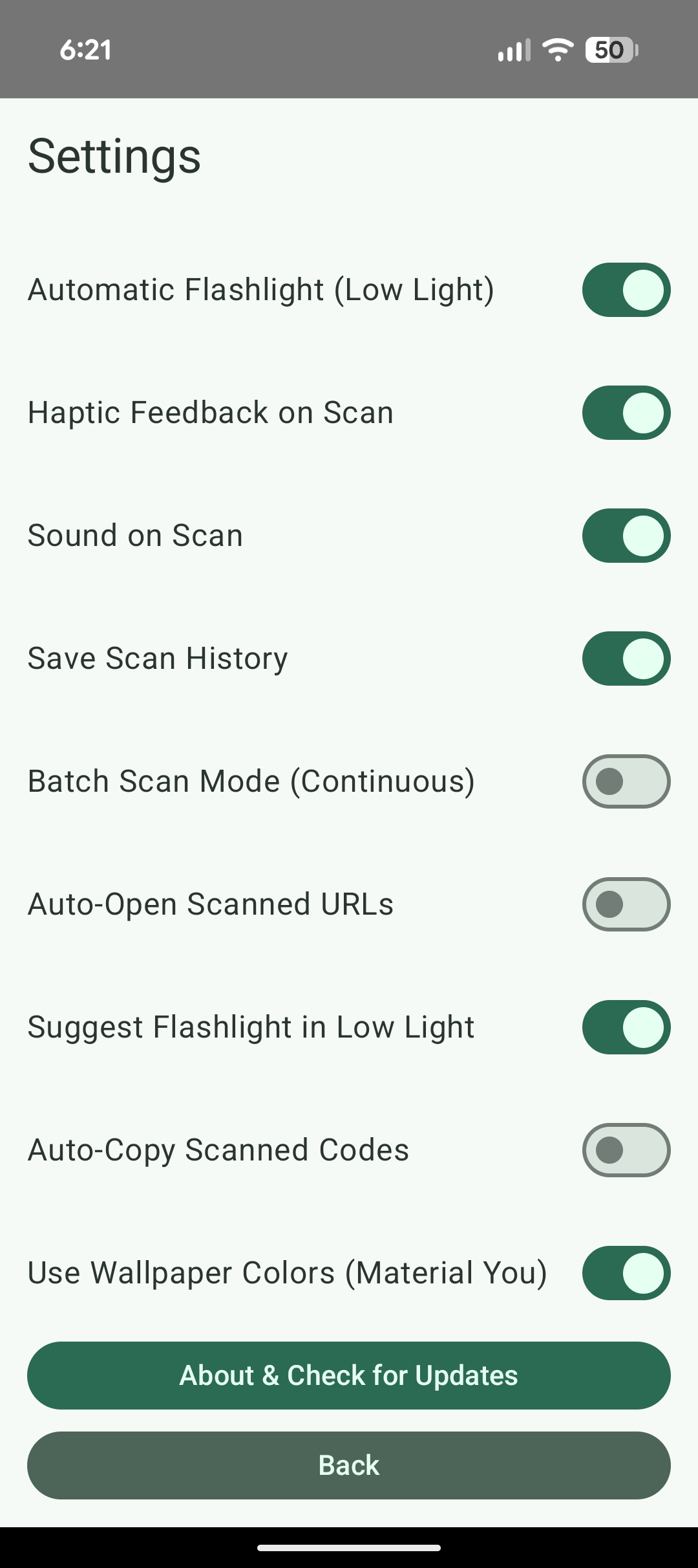 App Settings & Sensors